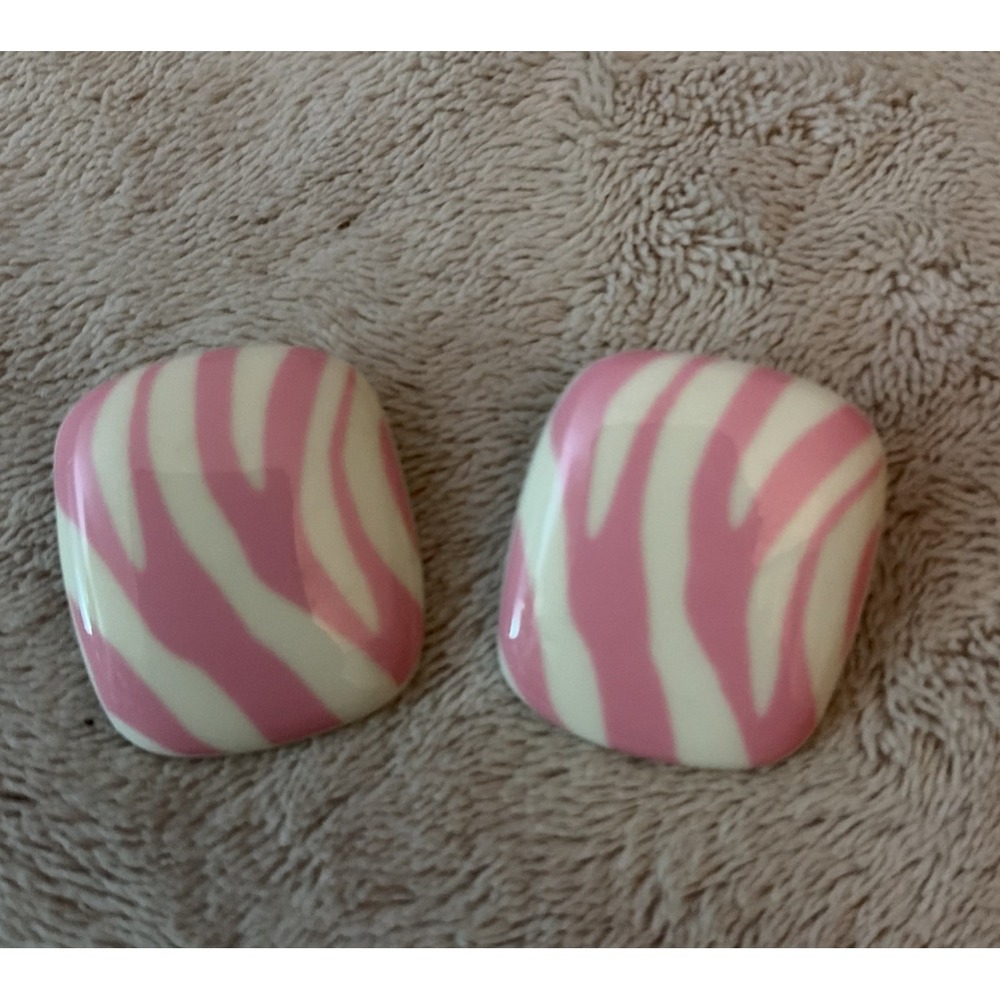 Vintage Estate 1980s Pink & White Swirl Plastic Pierced Earrings